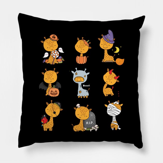 Cute Giraffes Halloween Costume Witch Pumpkin Mummy Pillow by savariya