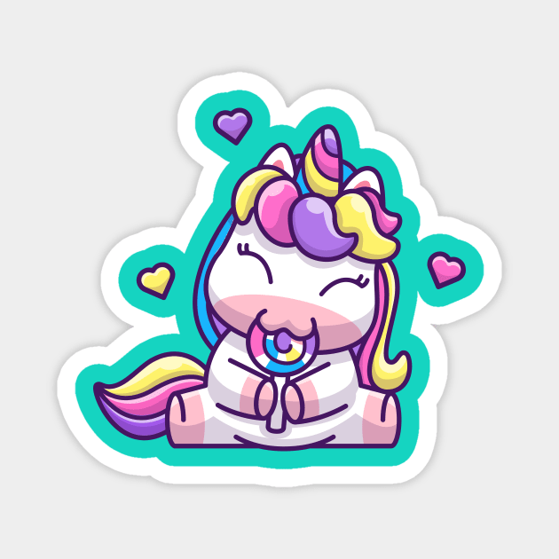 Cute Unicorn Eating lollipop Cartoon Magnet by Catalyst Labs