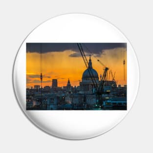 Sunset over St Paul's Cathedral with cranes Pin