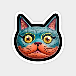 Retro Kitschy Cat Heads Magnet