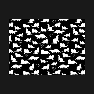 Black and White Ferrets Pattern T-Shirt