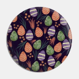 Easter Eggs Dark Watercolor Floral Pattern Pin