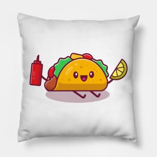 Cute Taco Holding Lemon And Sauce Pillow