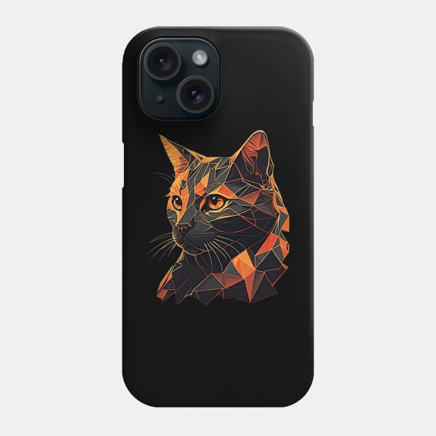 Black and Orange Polygon Cat Modern Geometric Design Phone Case by TheKiziox