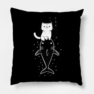 Kitty's Shark Expedition  cat Pillow