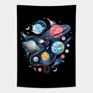 Highway to Intergalactic Adventure - Blue, Pink & Yellow Tapestry