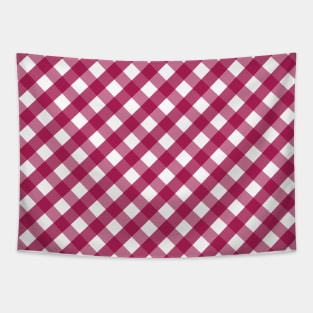 Cranberry Pink and White Check Gingham Plaid Tapestry