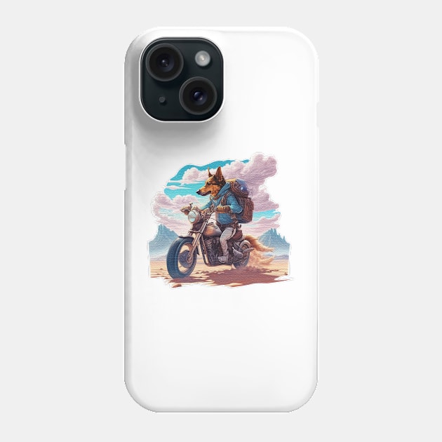 Dog riding a motorcycle in the desert Phone Case by JnS Merch Store