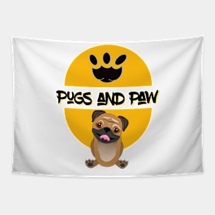 Cute pug and paw Tapestry