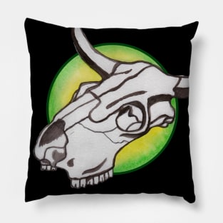 Cow Skull In Green Circle Pillow