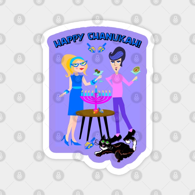 A mid century couple celebrate Chanukah! Magnet by Lynndarakos