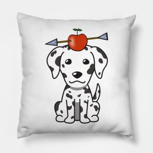 Funny dalmatian is playing william tell with an apple and arrow Pillow