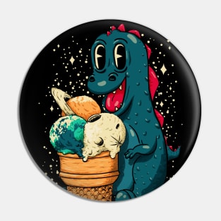 Treat Yo Self - Baby Dino Eating Triple Planet Scoop Ice Cream Cone Pin