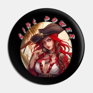 Girl power red themed pirate wench Pin