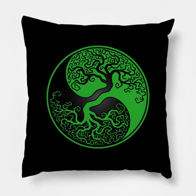 Green and Black Tree of Life Yin Yang Pillow by jeffbartels