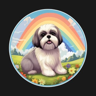 Shih Tzu Rainbow Bridge Cute Colorful Dog Memorial Painting T-Shirt