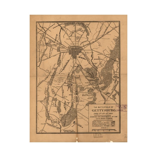 Vintage Map of The Gettysburg Battlefield (1863) 4 by Bravuramedia