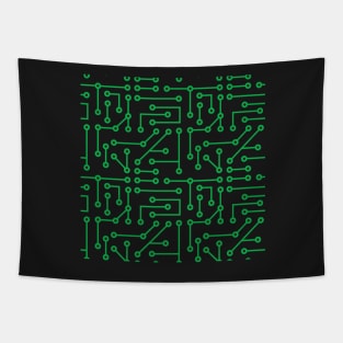 Green PCB printed circuit board trace line art Tapestry