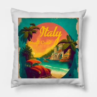 Amalfi Coast Italy Vintage Travel Art Poster Pillow