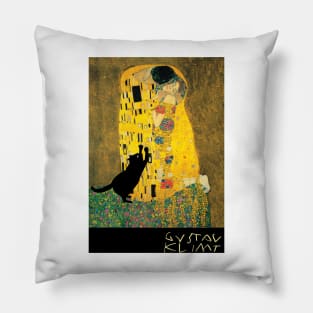 klimt&#39;s the kiss with cat added Pillow