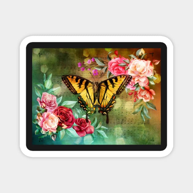 Summer floral garden and butterfly Magnet by redwitchart