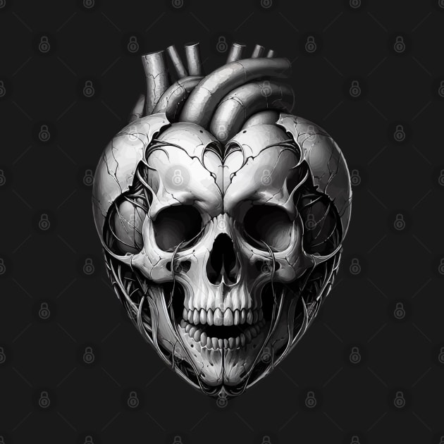 Monochromatic Heart Skull by TomFrontierArt