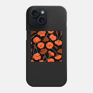 California Poppies in bright orange on black Phone Case