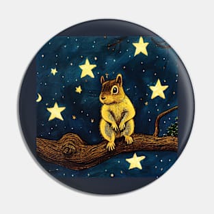 Cute Squirrel at Night with Stars Pin