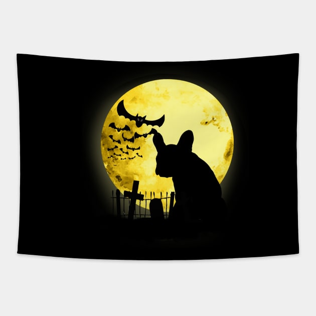 French bulldog frenchie and bats with moonlight Tapestry by Collagedream