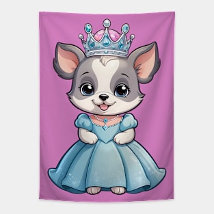 Cute Cartoon Puppy in Blue Dress and Pink Shoes Tapestry