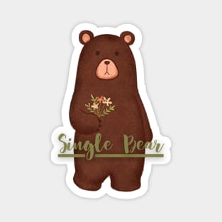 Single Bear holding flowers Magnet