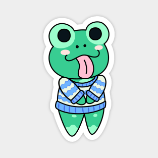 Chibi Frog Critter - Blue & White Sweater Magnet