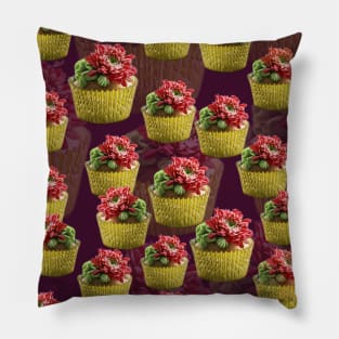 Succulent Buttercream Cupcakes Pattern on Burgundy Background Pillow