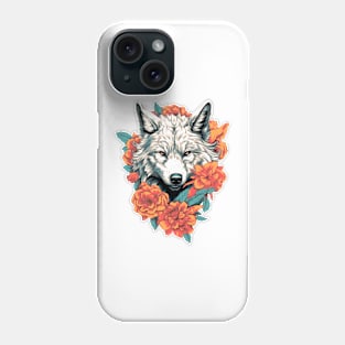 Wolf with flowers Phone Case