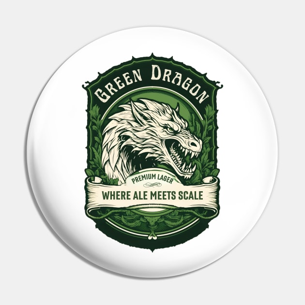 Green Dragon Premium Lager - Where Ale Meets Scale - Dragon Head - Fantasy Pin by Fenay-Designs