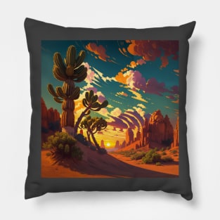 Hidden Cat in Desert Landscape Sunset Pillow