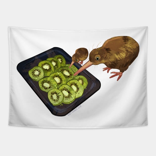 Kiwi Cannibalism Tapestry by Catwheezie