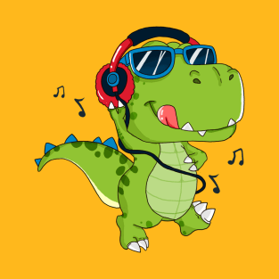 Dinosaur T Rex Headphones T-Shirt