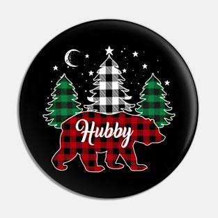 Hubby Bear Buffalo Red Plaid Matching Family Christmas Pin