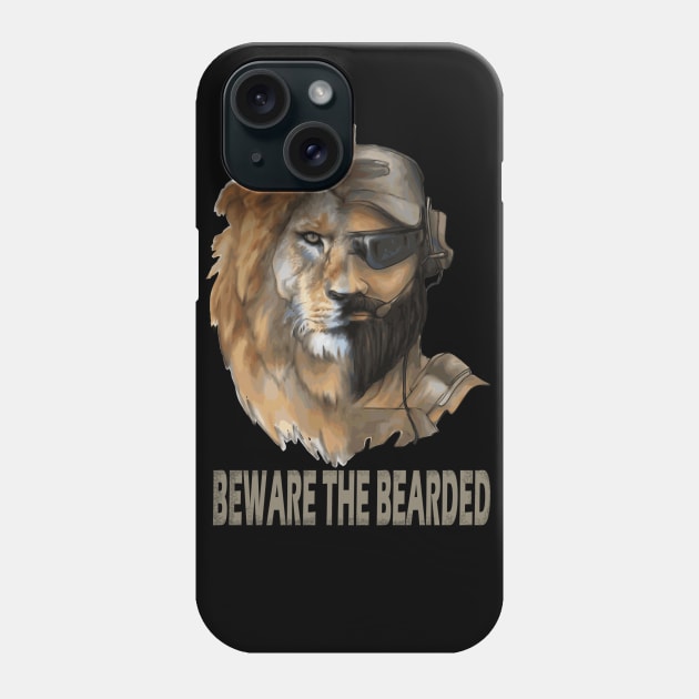 Bearded military operator and lion Phone Case by paintSkiller