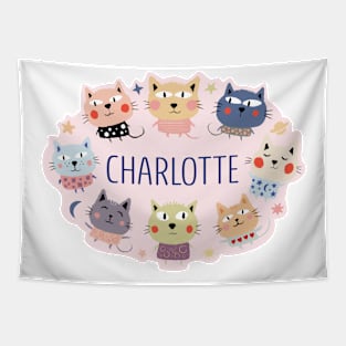 Charlotte name with cartoon cats Tapestry