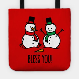 Bless you! sneezing snowman with flu funny ugly Christmas Tote