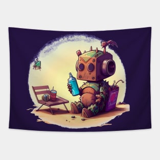 Cute rusty robot having some snacs. Tapestry