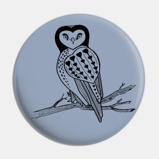Boho Heart Owl Black Tattoo Style Bird Pin