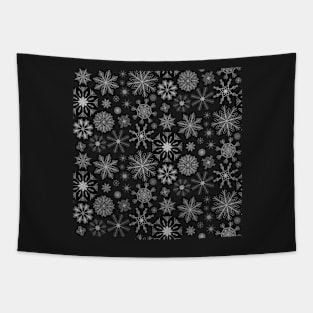 Snowflake Pattern on Black Tapestry