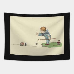 Vintage boy fishing by a lake Tapestry