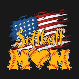 Baseball Softball Heart Usa Flag Mom Mother's Day T-Shirt