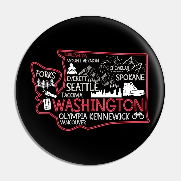 Burlington Washington cute map Tacoma Seattle Kennewick Spokane Pin by BoogieCreates