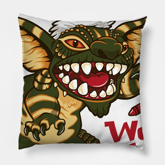 We're Here 2 - Gremlins - Stripe - Stitch - 80's Cult Movie Pillow by Nemons