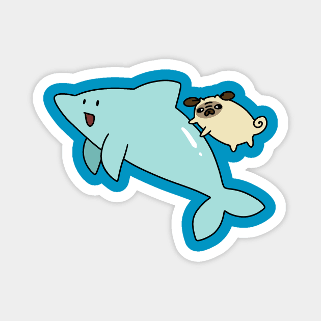 Dolphin and Pug Magnet by saradaboru